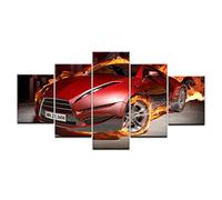 Myrdsio Impressions Sur Toile 5 Panneaux Muraux Voiture De Sport Cool Rouge Tableau Decoration Murale Tendu Sur Chassis Encadrée,Toile Salon Tableaux Murale Decoration