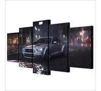 Myrdsio Impressions Sur Toile 5 Panneaux Muraux Voiture De Sport Mustang Car In The Rain Tableau Decoration Murale Tendu Sur Chassis Encadrée,Toile Salon Tableaux Murale Decoration