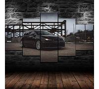 Myrdsio Impressions Sur Toile 5 Panneaux Muraux Voiture Noire Tableau Decoration Murale Tendu Sur Chassis Encadrée,Toile Salon Tableaux Murale Decoration