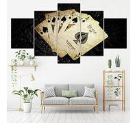 Myrdsio Impressions Sur Toile 5 Panneaux Muraux Yellowed Poker Cards Tableau Decoration Murale 150×80Cm,Tendu Sur Chassis Encadrée,Moderne Toile Salon Tableaux Murale Decoration