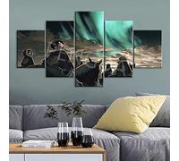 Myrdsio Peinture Murale D'Art L'Image 5 Pièces Impression Sur Toile Intissée Cheval Abstrait Ciel Vert Moderne Salon Appartement Domicile Décoration Modulaire Poster Mural Encadré