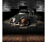 Myrdsio Peinture Murale D'Art L'Image 5 Pièces Impression Sur Toile Intissée Coccinelle Vieille Voiture Classique Moderne Salon Appartement Domicile Décoration Modulaire Poster Mural Encadré