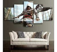 Myrdsio Peinture Murale d'art l'image 5 Pièces Impression sur Toile Intissée Jeu Vidéo Assassin's Creed Black Flag Moderne Salon Appartement Domicile Décoration Modulaire Poster Mural Encadré