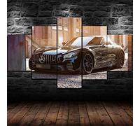 Myrdsio Peinture Murale d'art l'image 5 Pièces Impression sur Toile Intissée Voiture De Sport De Luxe Noire Amg GT R Moderne Salon Appartement Domicile Décoration Modulaire Poster Mural Encadré