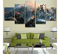 Myrdsio Tableau Decoration Murale 5 Parties Tableau Imprimé sur Toile Intissee Grand Paysage De Jeu God War Image Imprimée XXL Motif Moderne Dcoration 150×80Cm avec Cadre