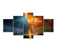 Myrdsio Tableau Decoration Murale 5 Parties Tableau Imprimé Sur Toile Intissee Teldrassil Burning World Warcraft Battle Azeroth Jeu Image Imprimée Xxl Motif Moderne Dcoration 150×80Cm Avec Cadre