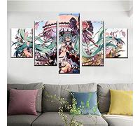 Myrdsio Tableau Decoration Murale 5 Parties Tableau Imprimé sur Toile Intissee Vocaloid Hatsune Miku Anime Fille Image Imprimée XXL Motif Moderne Dcoration 150×80Cm avec Cadre