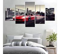 Myrdsio Xxl Tableau Multi Panneau 5 Parties Decoration Murale Cabriolet Rouge Imprimé Sur Toile 5 Pièces Hd Peinture Affiche Mur Art Moderne Motif Peinture Cadre