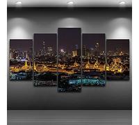Myrdsio Xxl Tableau Multi Panneau 5 Parties Decoration Murale Grand Palais Bangkok La Nuit Imprimé Sur Toile 5 Pièces Hd Peinture Affiche Mur Art Moderne Motif Peinture Cadre