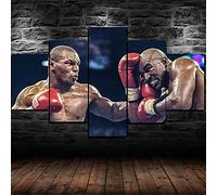 Myrdsio XXL Tableau Multi Panneau 5 Parties Decoration Murale Tyson Evander Holyfield Boxe Imprimé sur Toile 5 Pièces HD Peinture Affiche Mur Art Moderne Motif Peinture Cadre