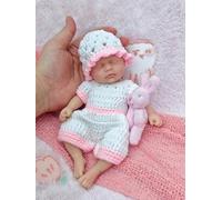 MYREBABY Poupée Reborn en silicone pour fille Linda, 17,8 cm, mini poupée réaliste nouveau-né en silicone avec accessoires d'alimentation et coffret cadeau
