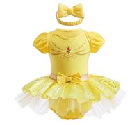 MYRISAM Costume de Carnaval pour Filles de Bébé Belle Anniversaire de Princesse Tutu Robe Romper Bodysuit w/Bandeau Tenue de Noël Halloween 9-12 mois