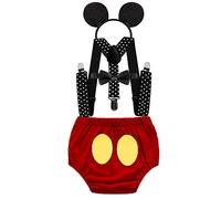 MYRISAM Déguisement de Mickey pour 1er Anniversaire Bébé Cake Smash Photo Prop pour Fête Prénatale Bloomers Noeud Papillon Bretelles Serre-tête Bandeau Carnaval Halloween Costume 12-18 mois