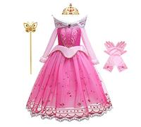 MYRISAM Fille Déguisement d’Aurore La Belle au Bois Dormant Cosplay Costume Princesse Conte de Fée Dégradés Robe Carnaval Halloween Noël Anniversaire Cérémonie Fête avec Accessoires 7-8 ans
