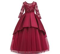 MYRISAM Filles Appliques Dentelle Robe de Première Communion Manches Longues Princesse de Demoiselle d'honneur Robe de Mariée Soirée d'anniversaire Baptême Carnaval Noël Fête Bal 4-5
