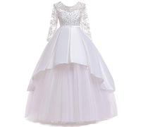 MYRISAM Filles Appliques Dentelle Robe de Première Communion Manches Longues Princesse de Demoiselle d'honneur Robe de Mariée Soirée d'anniversaire Baptême Carnaval Noël Fête Bal 4-5