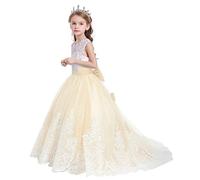 MYRISAM Filles Appliques Robe de Première Communion Tulle Dentelle avec Bowknot Demoiselle d'honneur Robe d’mariage Cérémonie Soirée anniversaire Baptême Carnaval Fête Crème 10-11