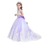 MYRISAM Filles Appliques Robe de Première Communion Tulle Dentelle avec Bowknot Demoiselle d'honneur Robe d’mariage Cérémonie Soirée anniversaire Baptême Carnaval Fête Lavande 10-11