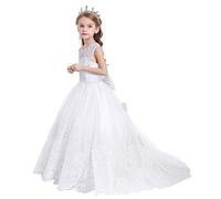 MYRISAM Filles Appliques Robe de Première Tulle Dentelle avec Bowknot Demoiselle d'honneur Robe d’Mariage Cérémonie Soirée Anniversaire Baptême Carnaval Fête Blanc 2-3