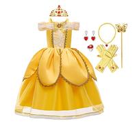 MYRISAM Filles Princesse Belle Robe de Carnaval Hors Épaule Costume de la Beauté et la Bête Halloween Cosplay Fancy Dress up Déguisements Cosplay Cérémonie Anniversaire avec Accessoires 5 Ans
