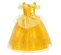MYRISAM Filles Princesse Belle Robe de Carnaval Hors Épaule Costume de la Beauté et la Bête Halloween Cosplay Fancy Dress up Déguisements Cosplay Cérémonie Anniversaire 7-8ans