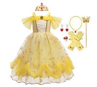 MYRISAM Filles Princesse Belle Robe de Carnaval Hors Épaule Costume de la Beauté et la Bête Halloween Déguisements Cosplay Cérémonie Anniversaire + Accessoires 10-11 ans