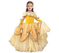 MYRISAM Filles Princesse Belle Robe de Carnaval Hors Épaule Costume de la Beauté et la Bête Halloween Cosplay Fancy Dress up Déguisements Cosplay Cérémonie Anniversaire avec Manches Bras 8-9