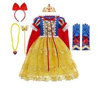 MYRISAM Filles Robe de Carnaval Princesse Costume de Blanche Neige avec Cape Conte de Fée Snow White Déguisements Cosplay Halloween Noël Robe de Soirée Anniversaire avec Accessoires 10-11 Ans