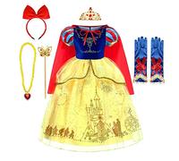 MYRISAM Filles Robe de Carnaval Princesse Costume de Blanche Neige avec Cape Conte de Fée Snow White Déguisements Cosplay Halloween Noël Robe de Soirée Anniversaire avec Accessoires 3-4 Ans