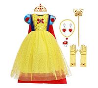 MYRISAM Filles Robe de Carnaval Princesse Costume de Blanche Neige avec Cape Conte de Fée Snow White Déguisements Cosplay Halloween Noël Robe de Soirée Anniversaire avec Accessoires 8-9 Ans