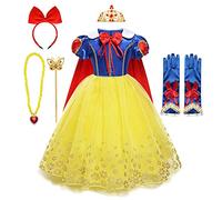 MYRISAM Filles Robe de Carnaval Princesse Costume de Blanche Neige avec Cape Conte de Fée Snow White Déguisements Cosplay Halloween Noël Robe de Soirée Anniversaire avec Accessoires 6-7 Ans