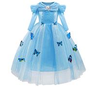 MYRISAM Robe de Cendrillon de Carnaval Papillon Déguisements Filles Princesse Costume de Cinderella Halloween Cosplay Noël Robe de Soirée Cérémonie Anniversaire Photographie Bal 8-9 Ans