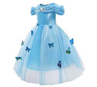 MYRISAM Robe de Cendrillon de Carnaval Papillon Déguisements Filles Princesse Costume de Cinderella Halloween Cosplay Noël Robe de Soirée Cérémonie Anniversaire Photographie Bal 9-10 Ans
