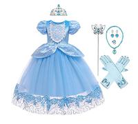 MYRISAM Robe de Cendrillon Papillon Déguisements Filles Princesse Cinderella Costume de Carnaval Halloween Cosplay Noël Robe de Soirée Cérémonie Anniversaire Bal avec Accessoires 7-8 ans