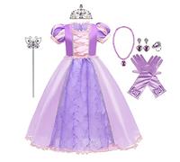 MYRISAM Robe de Sofia de Carnaval Déguisements Filles Princesse Costume de Raiponce Enfants Conte de Fée Halloween Cosplay Noël Robe de Soirée Cérémonie Anniversaire avec Accessoires 7-8 ans