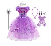 MYRISAM Robe de Sofia de Carnaval Déguisements Filles Princesse Costume de Raiponce Enfants Conte de Fée Halloween Cosplay Noël Robe de Soirée Cérémonie Anniversaire avec Accessoires 8-9 ans
