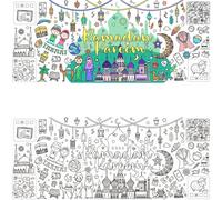 MyrkalaToy Nappe de Ramadan Decoration en Papier à Colorier Étoile et Lune Grand Poster Ramadan Poster Table à Colorier pour Islam Musulman, Ramadan Decoration, 76 x 183 cm