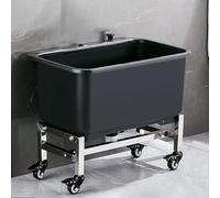 MYRTFK Évier À Serpillière avec Rouleau, évier Utilitaire Amovible à Une cuve, autoportant et avec bonde élargie, évier Commercial Mobile pour buanderie, Jardin ou Garage(Black,40cm)