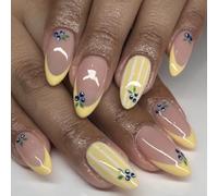 Myrtille Faux ongles carrés courts avec détails 3D pour une compatibilité avec style français