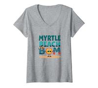 Myrtle Beach Bum Vacation Sun Fun Beach Cadeau pour Amoureux de la Plage T-Shirt avec Col en V, Femme, Gris Chiné, S