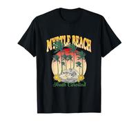 Myrtle Beach, Caroline du Sud, Sunset Palm Tree Retro Beach T-Shirt