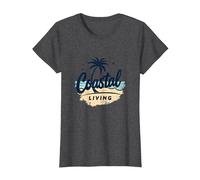 Myrtle Beach Coastal Living Palm Tree Beach Vacances T-Shirt, Femme, Chiné Foncé, L