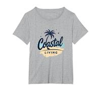 Myrtle Beach Coastal Living Palm Tree Beach Vacances T-Shirt, Femme Grandes Tailles, Gris Chiné, 3X