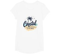 Myrtle Beach Coastal Living Palm Tree Beach Vacances T-Shirt, Fille, Blanc, S