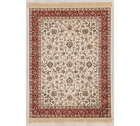 myrug Farshian Hereke Ivoire Tapis classique (140 x 190 cm) avec des détails floraux et arabesques à franges latérales douces qui égayera n'importe quelle pièce Idéal pour votre salon, chambre,