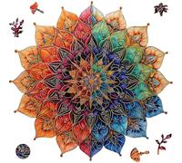 Mys Aurora Puzzles colorés en bois mandala pour adultes, 200 pièces de forme unique pour adultes et enfants, puzzles amusants et stimulants pour la famille, cadeau de jeu familial, taille M : 29 x 28