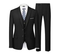 MY'S Costume 3 pièces pour Homme, Blazer à 2 Boutons, Gilet et Pantalon avec Cravate, Coupe ajustée, Couleur Unie, pour Les Mariages, Noir, Taille L