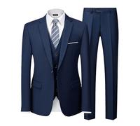 MY'S Ensemble 3 pièces pour homme, coupe ajustée, veste à un bouton, blazer, pantalon et cravate, bleu foncé, XX-Large