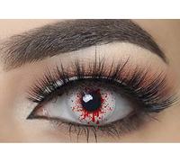 MYSA LENS® Lentilles De Contact De Couleur Fantaisie Crazy Lens Cosplay Yeux Blanc Sanguine Horreur Blood Splat Etui Offert 12 Mois sans correction