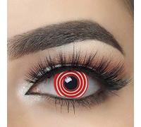 MYSA LENS® Lentilles De Contact De Couleur Fantaisie Crazy Lens Cosplay Yeux Rouge Spirale Red Solution Pour Lentilles 10ML Etui Offert 12 Mois sans correction